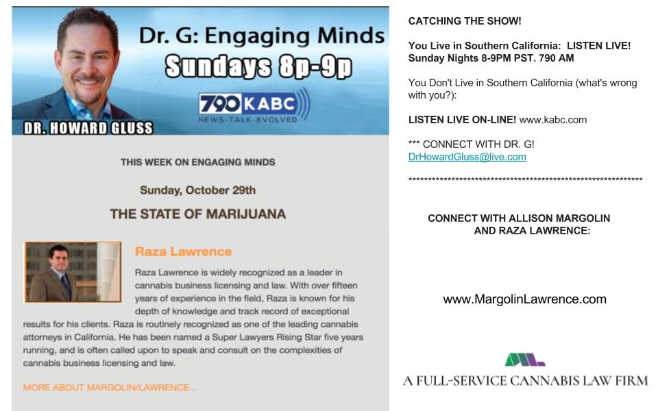 InvestNCannabis's tweet photo. #TuneIn Sunday 8 pm #kabc790 for #drgengagingminds on the state of #marijuana with @AllisonMargolin & Raza Lawrence https://t.co/JBjscUViNL https://t.co/DSypQDPJy4
