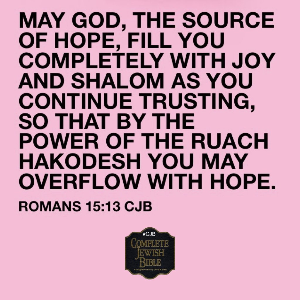 davidsternCJB's tweet photo. May God, the source of hope, fill you completely with joy and shalom...Romans 15:13 #CJB #CompleteJewishBible #VerseOfTheDay https://t.co/na3lo7H4rd