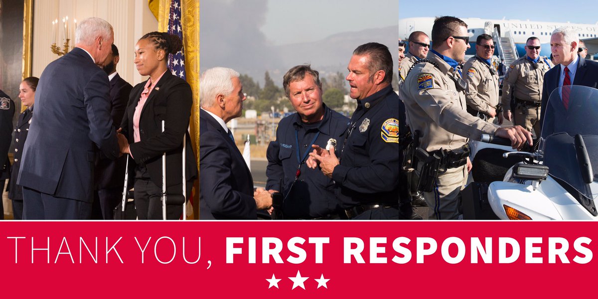 VP45's tweet photo. To our brave men &amp; women in uniform on this First Responders Day-on behalf of the American people, we're grateful for your service &amp; courage https://t.co/P4jwNPWiZV