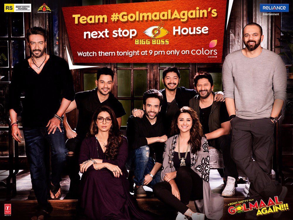 itsrohitfc's tweet image. #LetsDoIt
LETS DO IT ONE MORE TIME! Can’t wait to watch #RohitShetty #AjayDevgn #GolmaalAgain Team on #Biggboss11 tonight #GolmaalOnBBAgain