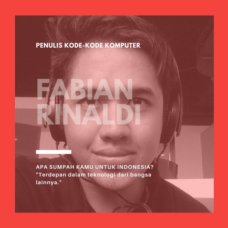 Let's meet #PEMUDAZAMANNOW yg akan keren bgt kalau jd #PEMIMPINZAMANTOMORROW

Fabian Rinaldi - Penulis Kode Komputer
facebook.com/photo.php?fbid…