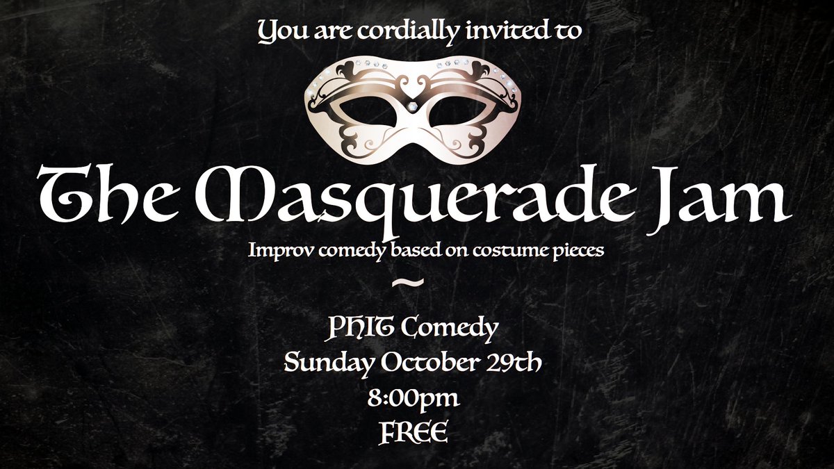 Andreaontheair's tweet photo. Tomorrow, @phitcomedy #PHITJam has a special #Halloween theme! Try out #improv, hone your skills, or just watch. First timers welcome! https://t.co/tMB5WuFR7r