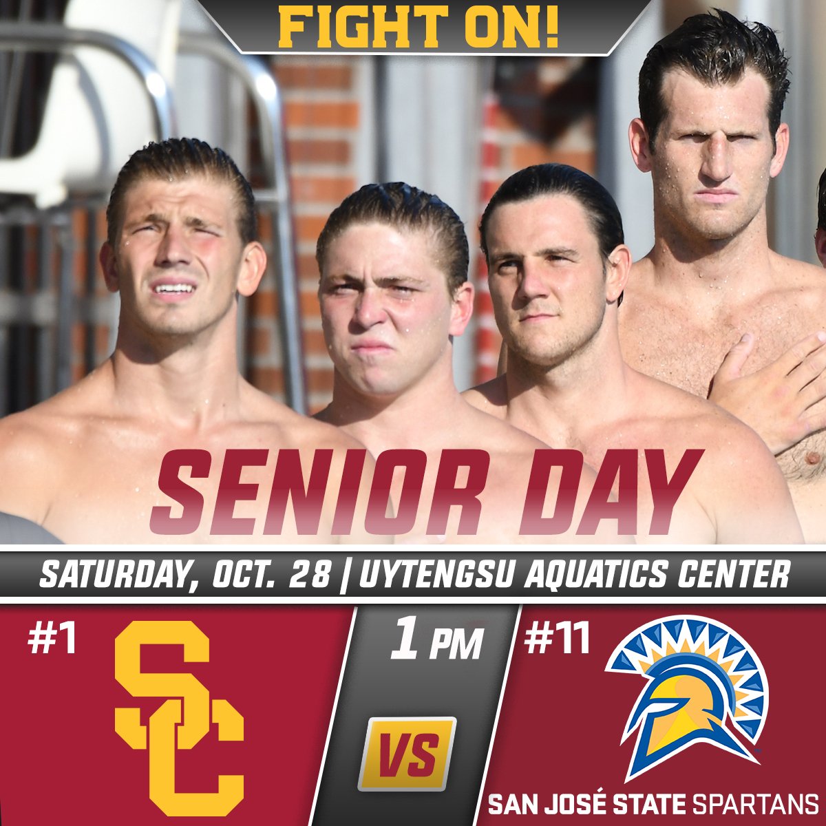 USCWaterPolo's tweet image. It's Senior Day at Uytengsu! Come celebrate the 2017 senior class &amp;amp; cheer on your top-ranked Trojans as they take on the Spartans! #FightOn
