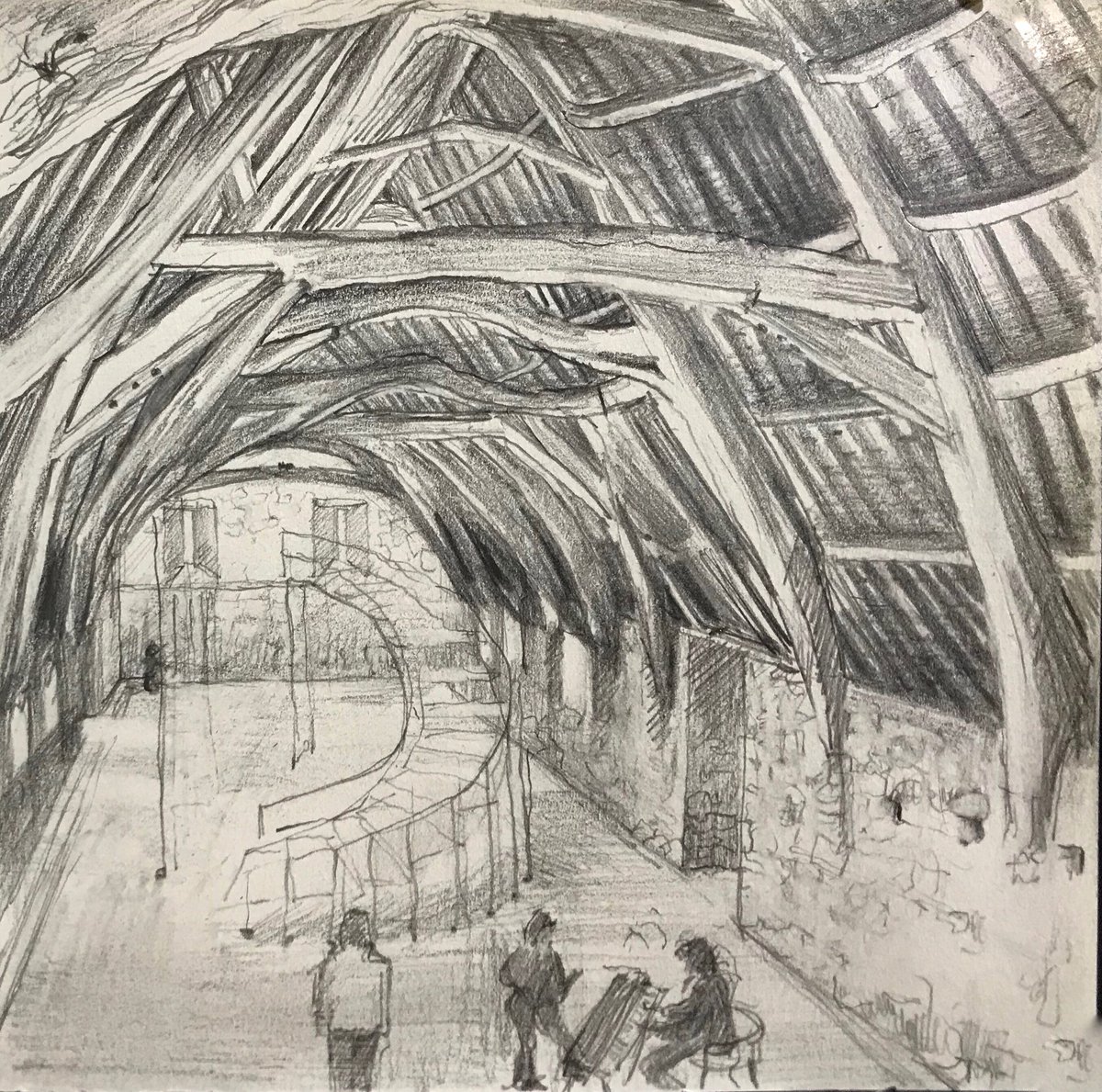 XantheMosley's tweet photo. Rehearsing #BuryCourtOpera production of Mad King Suibhne 13th century tithe barn   @noahmosley  @rpanela @oliviafbell @messumswiltshire https://t.co/sSr41U1xcn