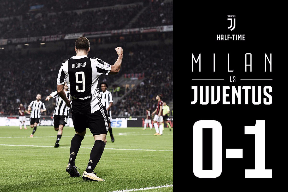 HT: <a href="/G_Higuain/">Gonzalo Higuaín</a>'s 23rd-minute goal is the difference so far at the San Siro 🏳🏴

#MilanJuve #FinoAllaFine #ForzaJuve