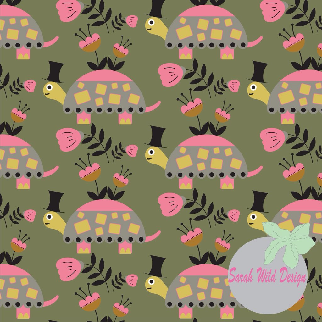 sarahwilddesign's tweet photo. A retro pattern for week 8 design challenge @iPatternopolis #patternweekly #retro #turtle #floral #surfacepattern https://t.co/Q8lkMPoG9V