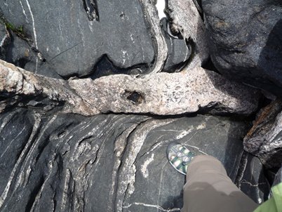 MicroEarthSci's tweet photo. Pegmatite cored shear zone from Georgian Bay, Ontario, Canada. #ShearZoneSaturday https://t.co/VHkx49Xp07