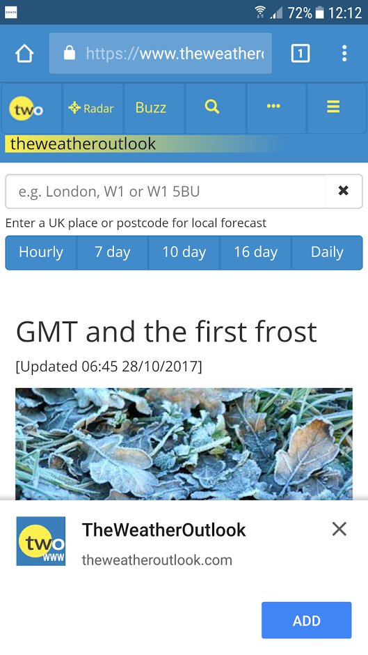 TWOweather's tweet image. #AndroidChrome users: If you&apos;ve not taken a look yet you may want to try our Progressive Web App (PWA). If you go to the TWO homepage you should be prompted to install/add to home screen. Works offline and speeds up performance theweatheroutlook.com