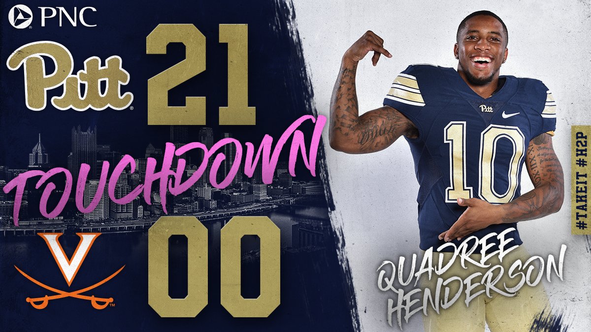 Pitt_FB's tweet photo. Quadree Henderson is now just one kick return TD shy of the NCAA record.

Pitt 21, Virginia 0
6:14 left, 2Q

#H2P #TAKEIT #BeatVirginia https://t.co/4X59Tdorxs