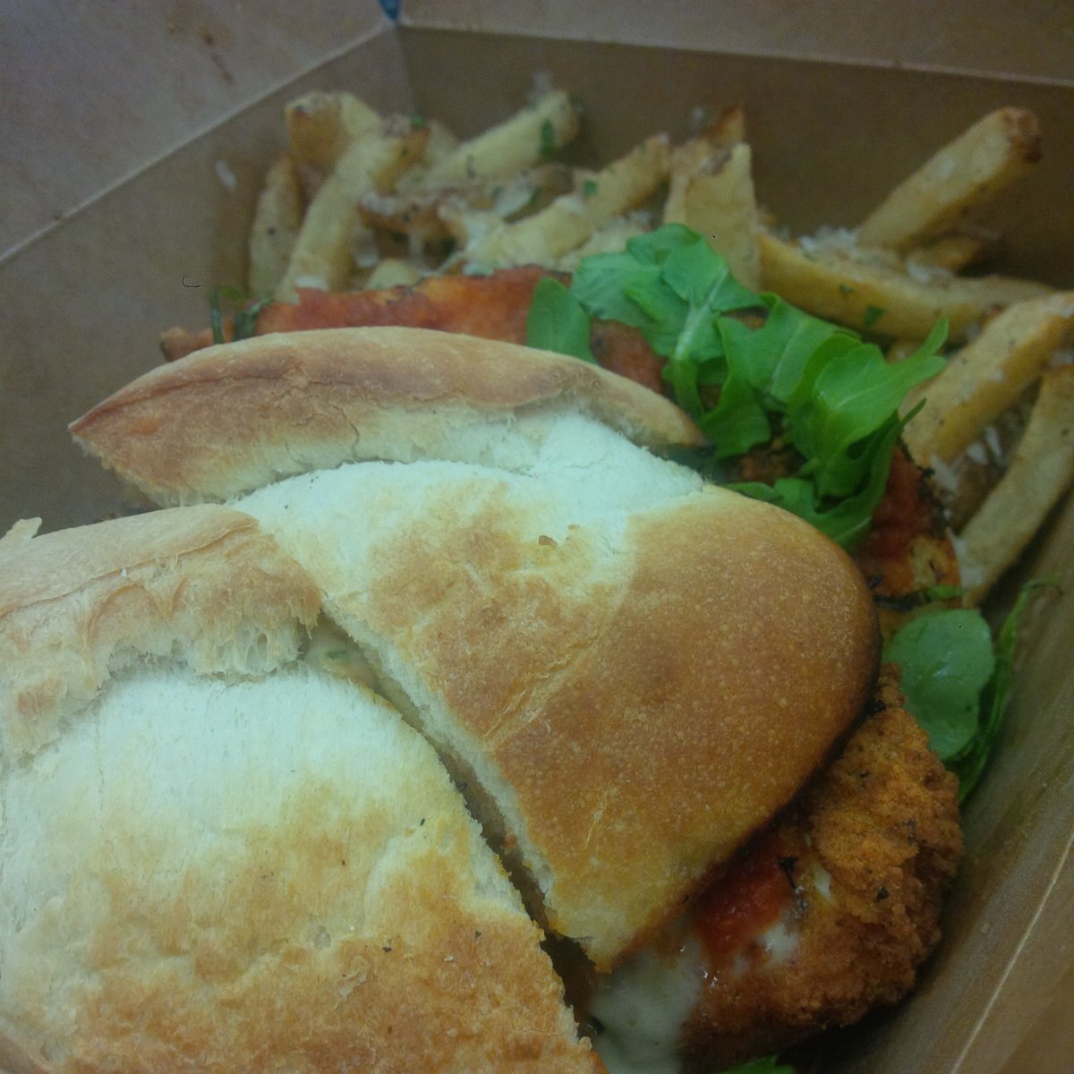 REMAXGreg's tweet photo. #tasty #lunch #takeout from @lagoportdover  Great way to #warmup on a #rainyday #chickenparmsandwich #ilovenorfolk https://t.co/y7HzEy1ZEk