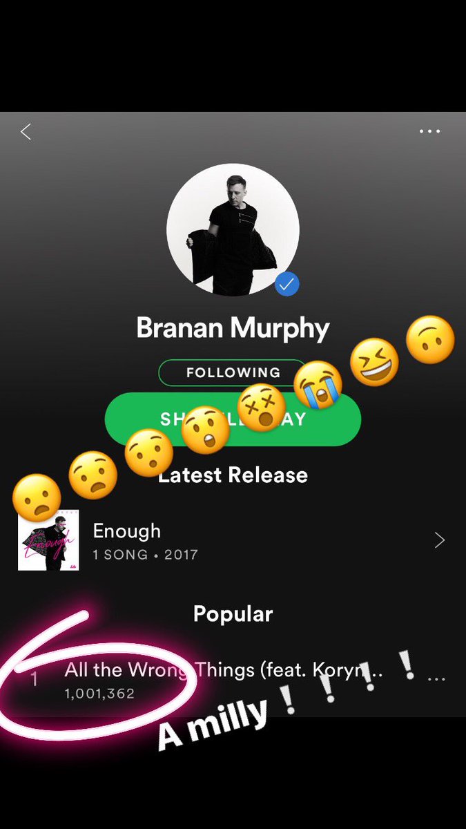brananmurphy's tweet photo. I’m not even about to act like this is not a huge deal to me. ONE MILLION STREAMS⁉️ THANK YOU for giving #AllTheWrongThings a chance. #TYJ https://t.co/kEe6xwHXjk