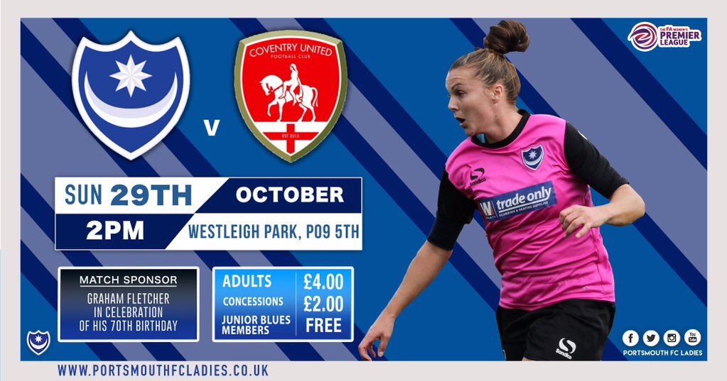 🔵⚪️ The #Pompey weekend isn’t over, the Ladies are at home to @CovUnitedLFC tomorrow at <a href="/Hawks_FC/">HAWKS FC</a>. Come &amp; support!

#PUPL