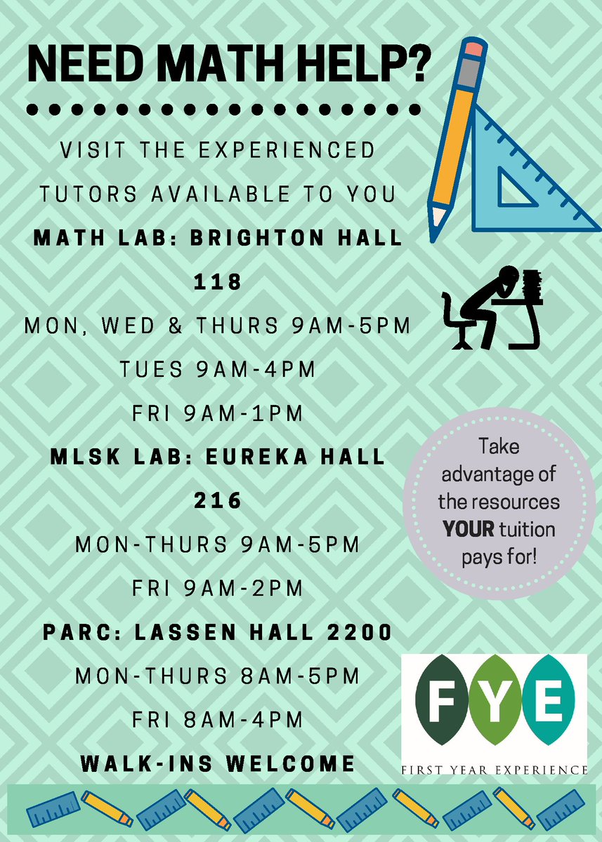 Looking for ways to ace your math course? Check out these awesome resources! ➕📐

#FYE #mathtutoring #Sacstate
