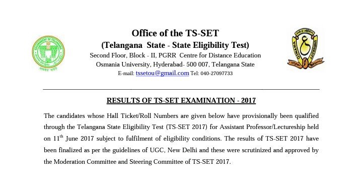 TUTAKNR's tweet photo. #OU #TS- #SET2017 #RESULT #Released .
#SubjectWise & #CategoryWise
#CutOff
#Percentage https://t.co/N0AD64MDN8