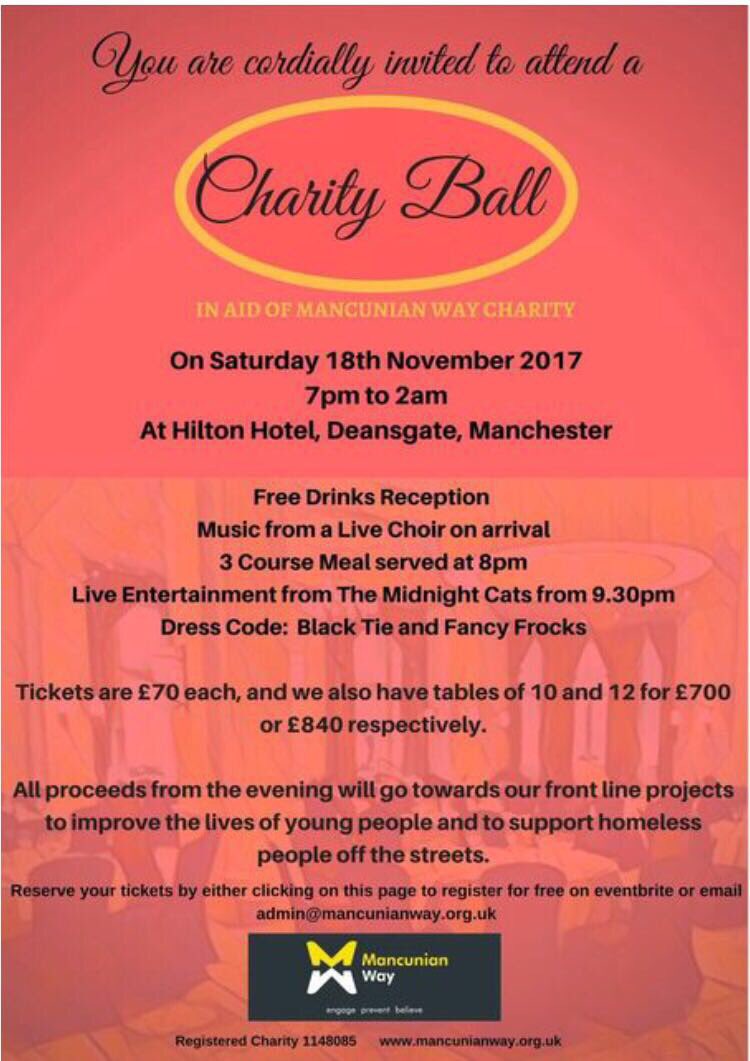 1mancunianway's tweet photo. A few tickets left for our Charity Ball on 18th Nov at the Hilton. Get in touch if u want one!!! https://t.co/baVjmK60r5