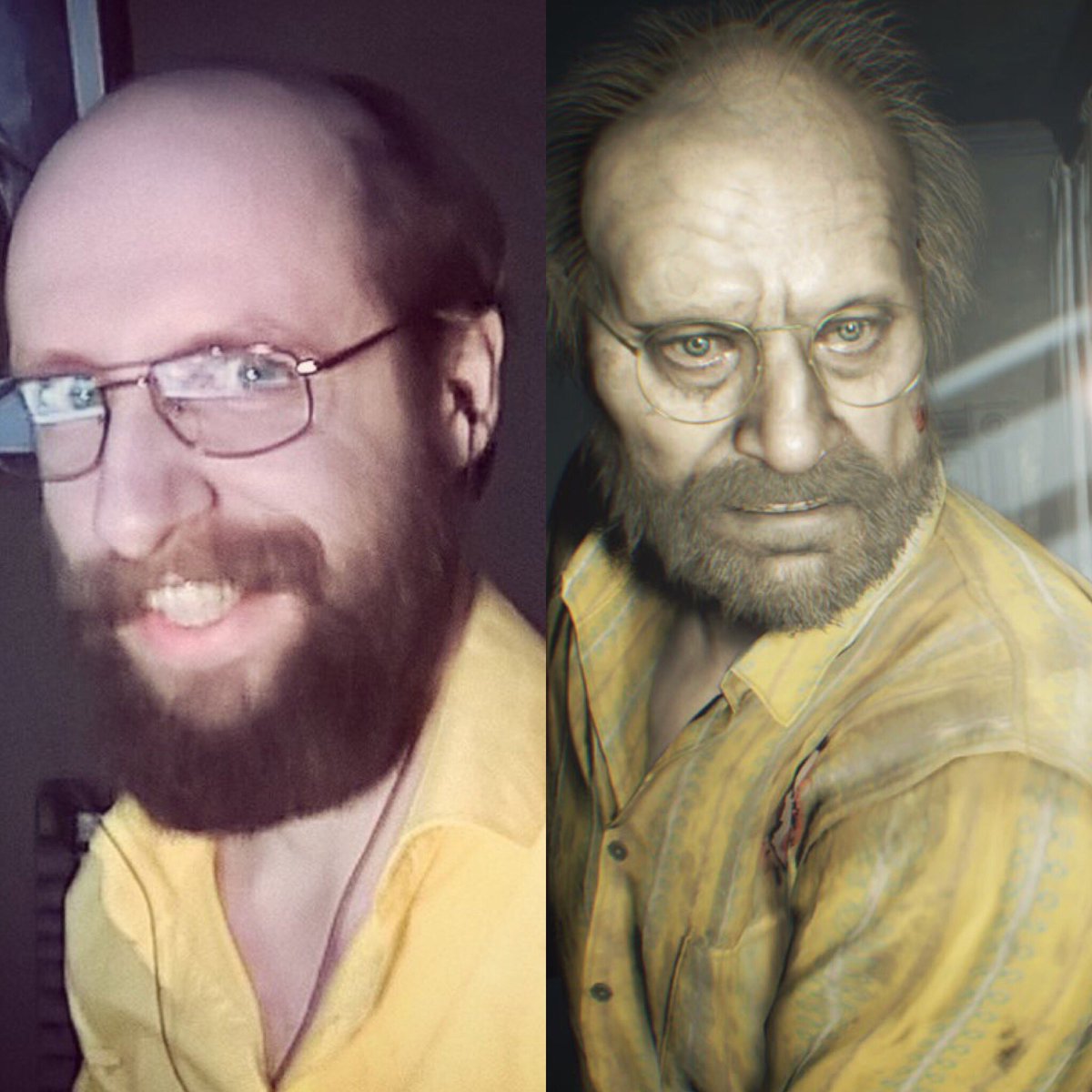 Cherry__clouds's tweet photo. 😱My friend @SirWintar shaved his head for this epic cosplay, live at https://t.co/4qkhwMI3Oe ☠️ #ResidentEvil7 #twitchtv @TwitchShare 🦉 https://t.co/pQnYQ5Cxv7