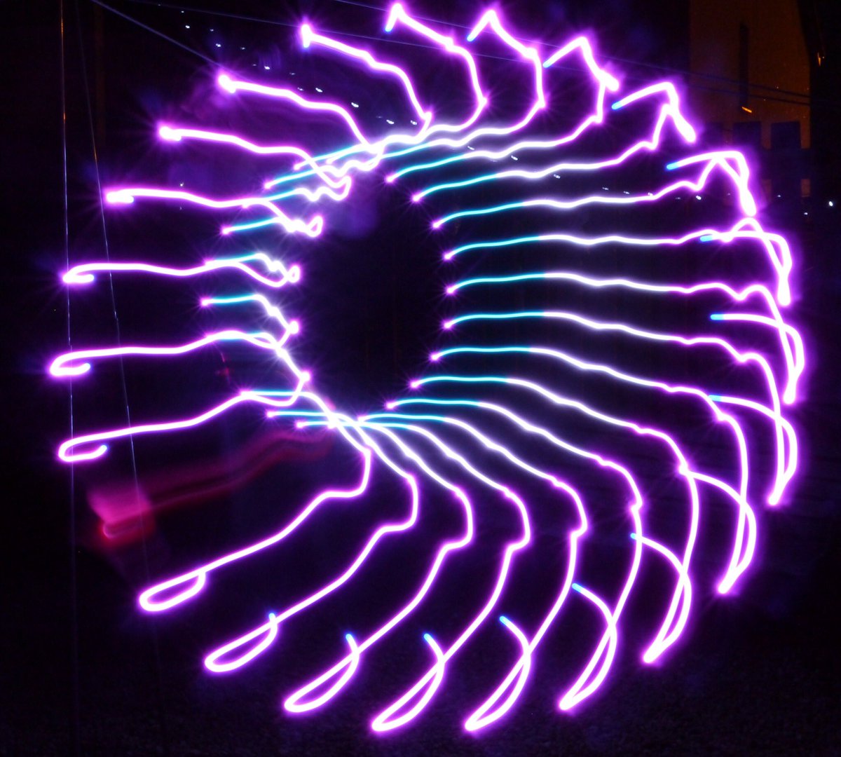 First experimental use of diy WiFi controlled light circle, need more patterns and try it in different location #esp8266wifi #lightpainting