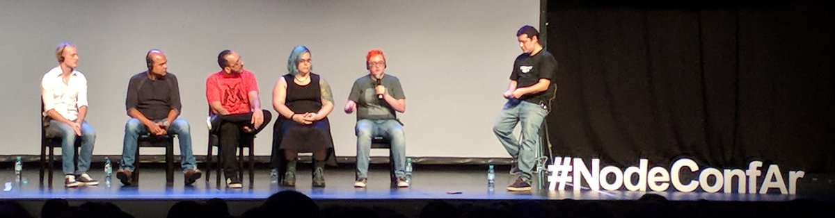 Inspiring Debate Panel at #NodeConfAr17 <a href="/mathias/">Mathias Bynens</a> <a href="/AruneshC/">Arunesh Chandra</a> <a href="/julian_duque/">Julián Duque</a> @maybekatz <a href="/nodebotanist/">Kassian Wren</a>
