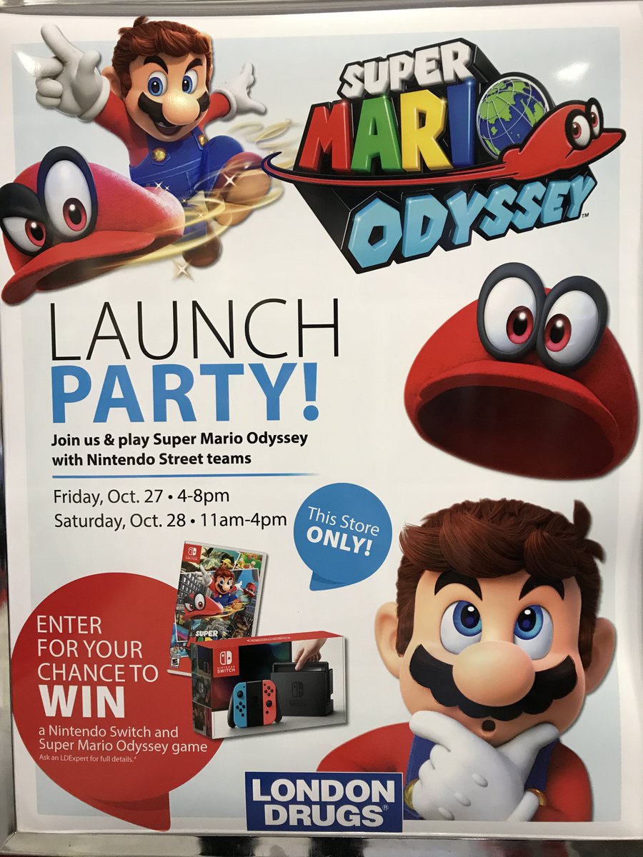 LD_Granville's tweet photo. Come see us today for the Nintendo Super Mario Odyssey Launch Party from 11 - 4 at London Drugs on Granville #Vancouver #SuperMarioOdessey https://t.co/QMNefuhltq