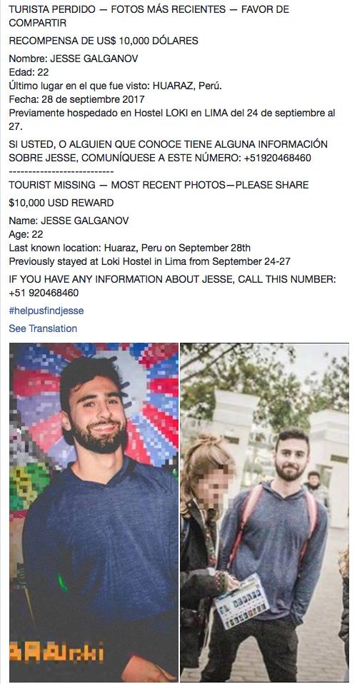 Help Us Find Jesse - Missing since September 28, 2017 in #Huaraz #Peru #HeloUsFindJesse #Missing PLEASE RT