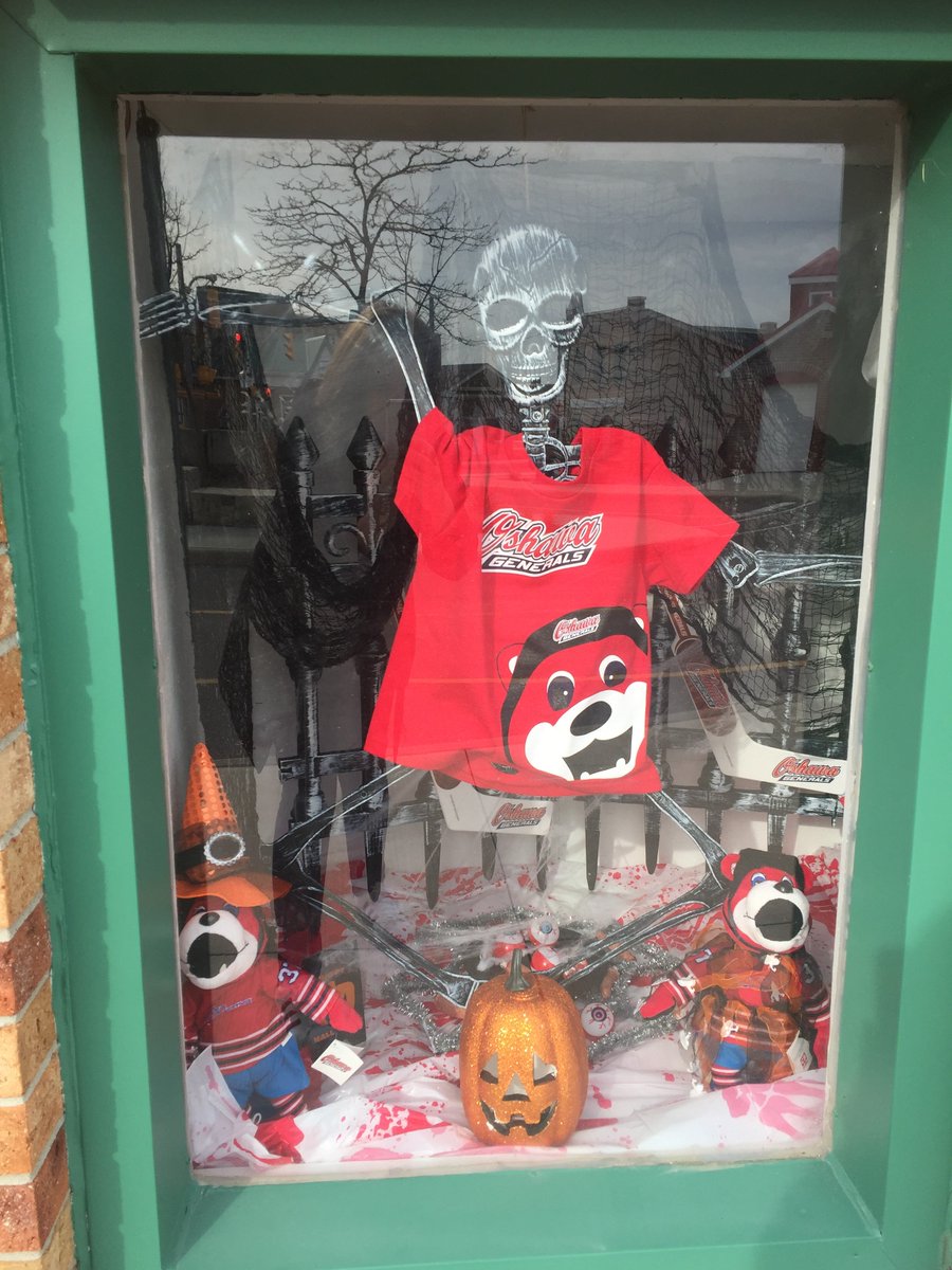 Oshawa_Generals's tweet photo. A window in the @ksv_durham got the Gens touch for their Halloween Haunt tonight! Take the kiddos and stop by from 5-8pm! https://t.co/8vKD3LVtJ7