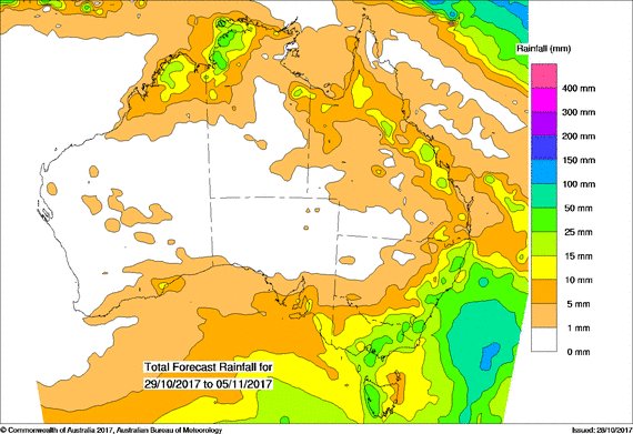 QLD_Hwy's tweet photo. Rainfall: Total Forecast Rainfall
Forecast for Sunday 29 October 2017 to Sunday 5 November https://t.co/n4jbYopeag
