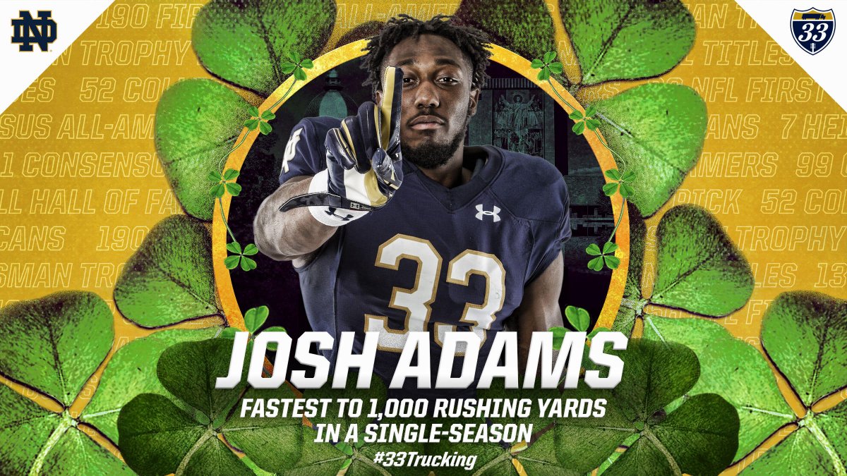 NDFootball's tweet photo. Speed on the field and in the record books! #33Trucking

#GoIrish ☘ #NCSTvsND https://t.co/aoWpydNf6Q