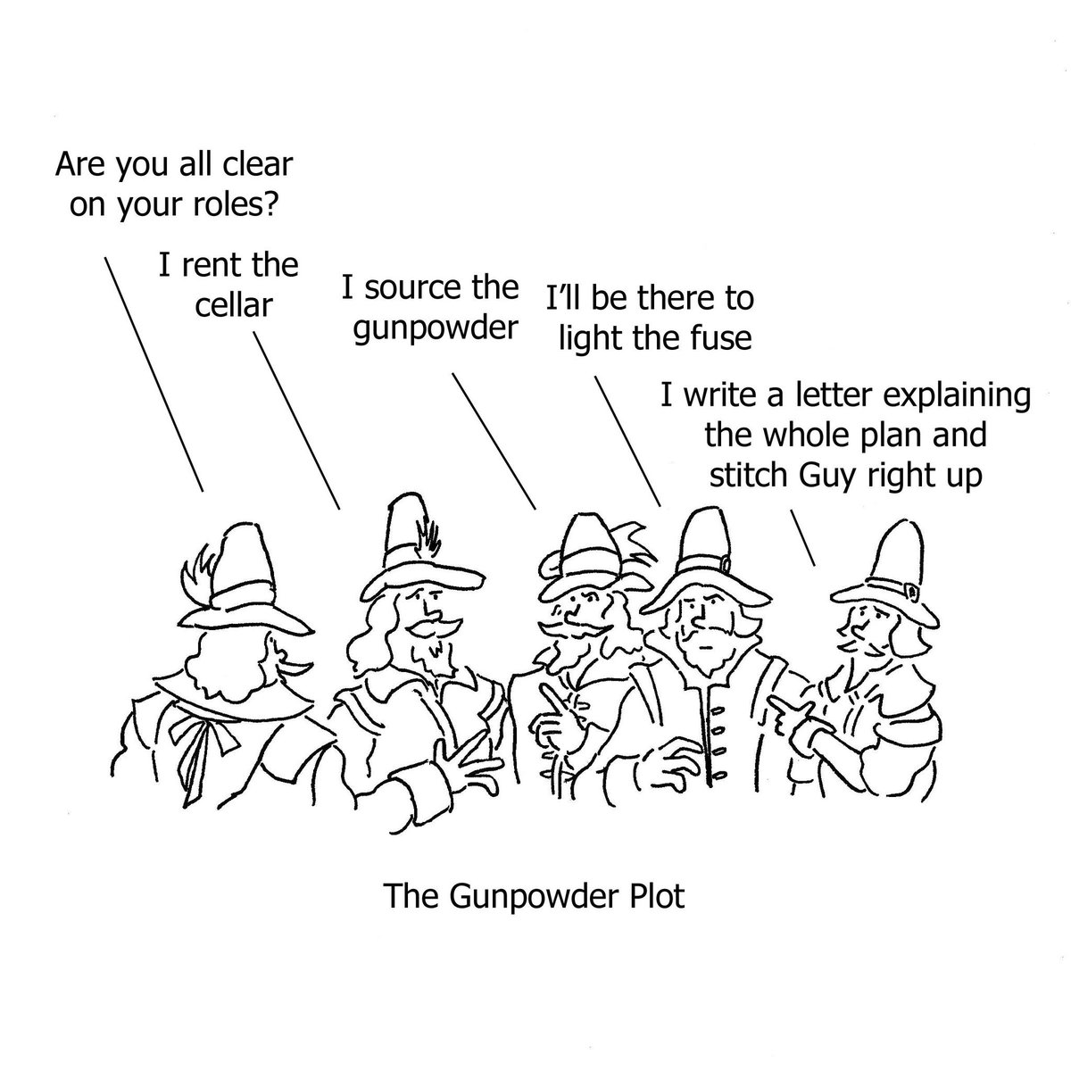JamesDFMellor's tweet photo. The #Gunpowder Plot
(#cartoon taken from #DrawnFromHistory) https://t.co/AxYzEho6bN