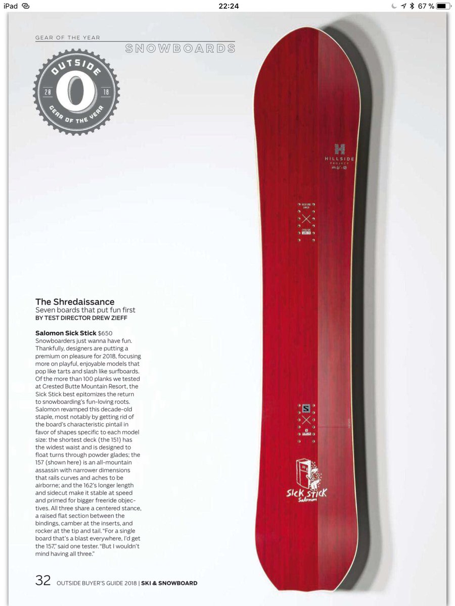 Great review of the <a href="/Salomonsnow/">Salomon Snowboards</a> new Sick Stick by <a href="/drewwrites/">Drew Zieff</a> for <a href="/outsidemagazine/">Outside Magazine</a> 
Only tried the 151, looking forward to go 157 now...