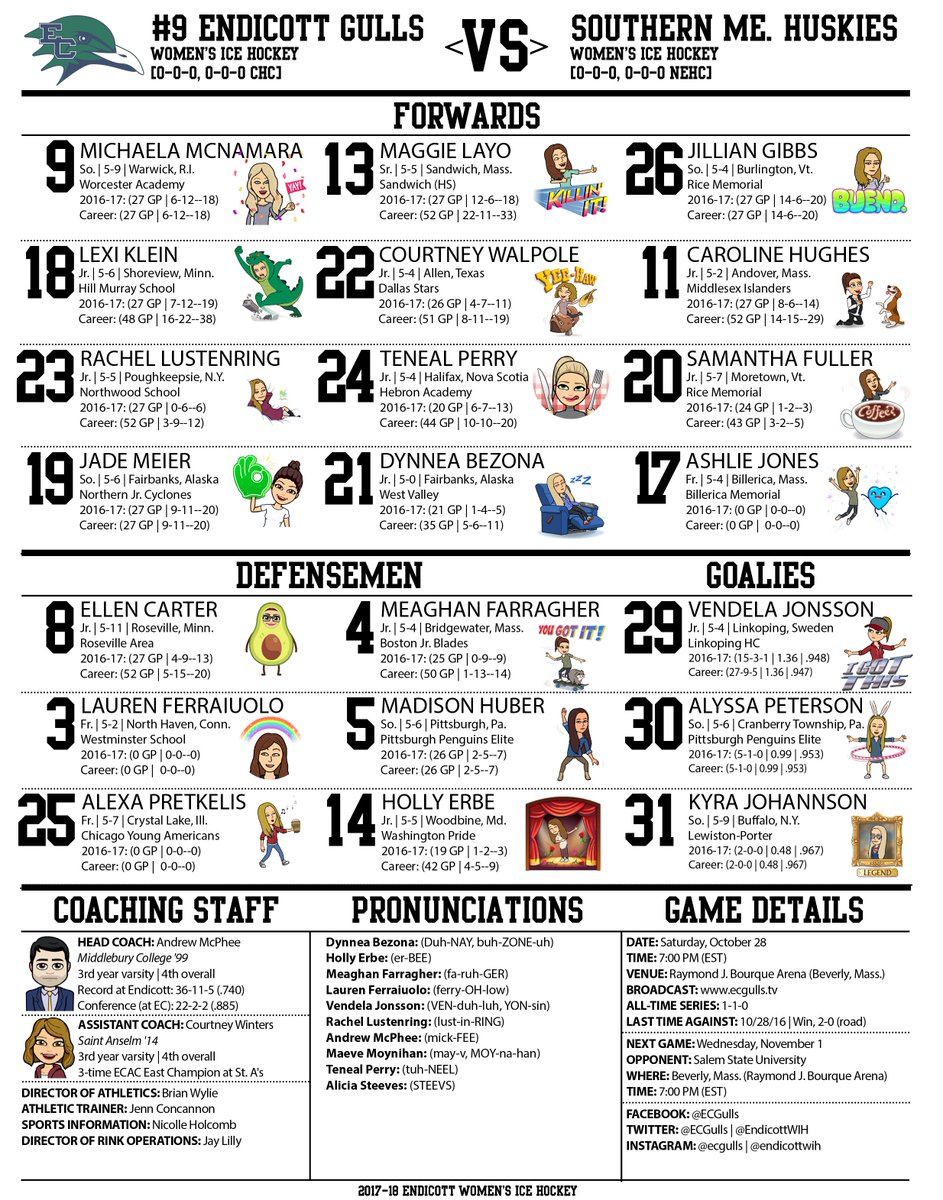 ECGulls's tweet photo. Not sure who @EndicottWIH will start tonight, but we know we have an avocado, a dinosaur, &amp; some ☕ lovers taking the ice. #gogulls https://t.co/riEi61JKKg