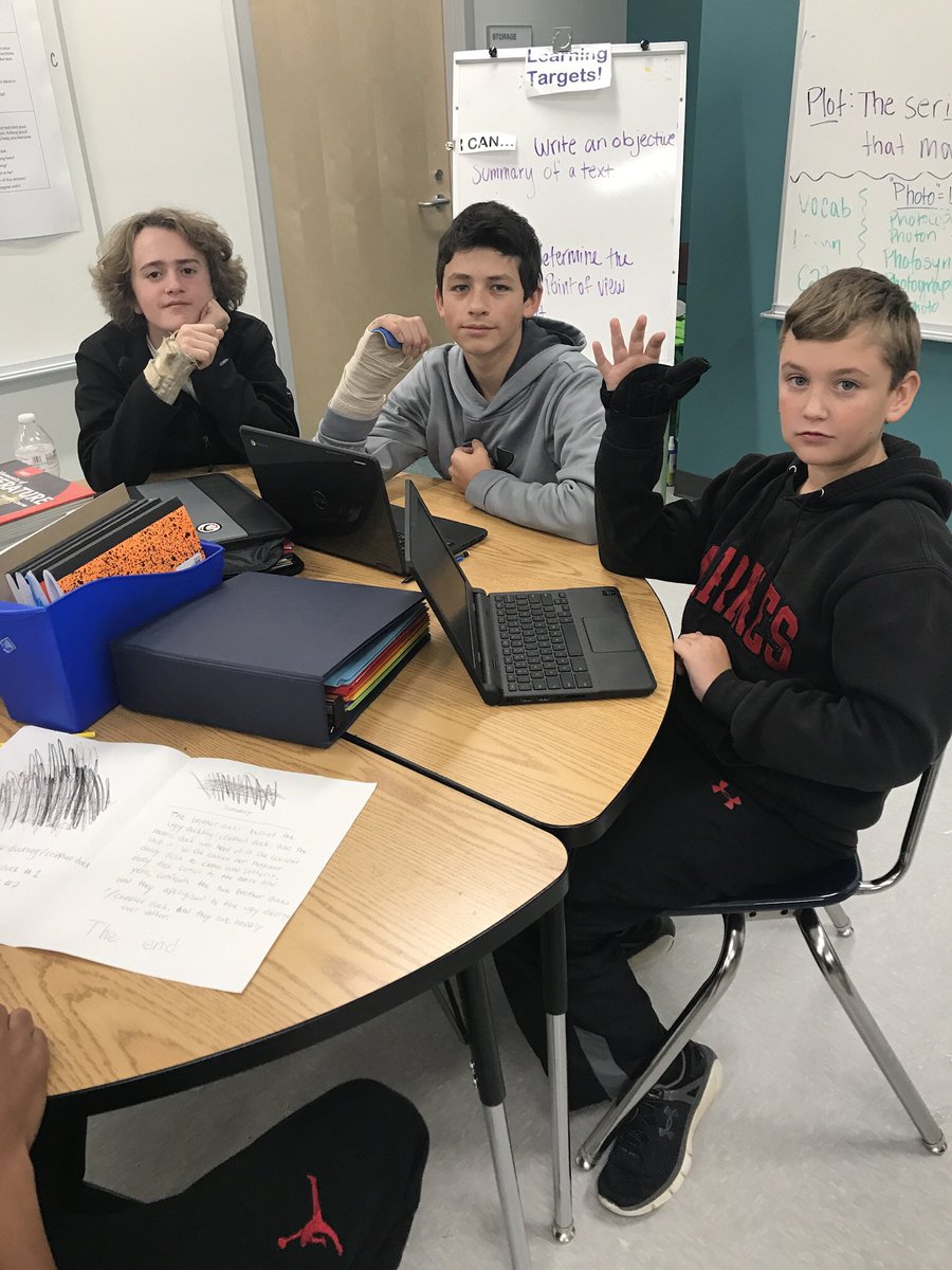 Somehow 4/5 students sitting at this table have either broken/sprained a foot, a thumb or a wrist, in the last week! #cursedtable <a href="/SalkSTEM/">Salk Middle School</a>