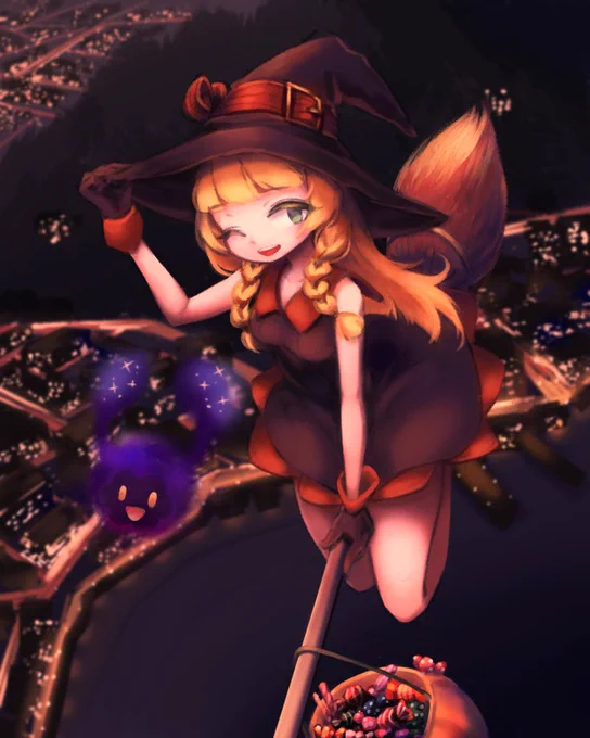 Flying Witch Lillie. Annual Halloween celebration art :D #ハロウィン 