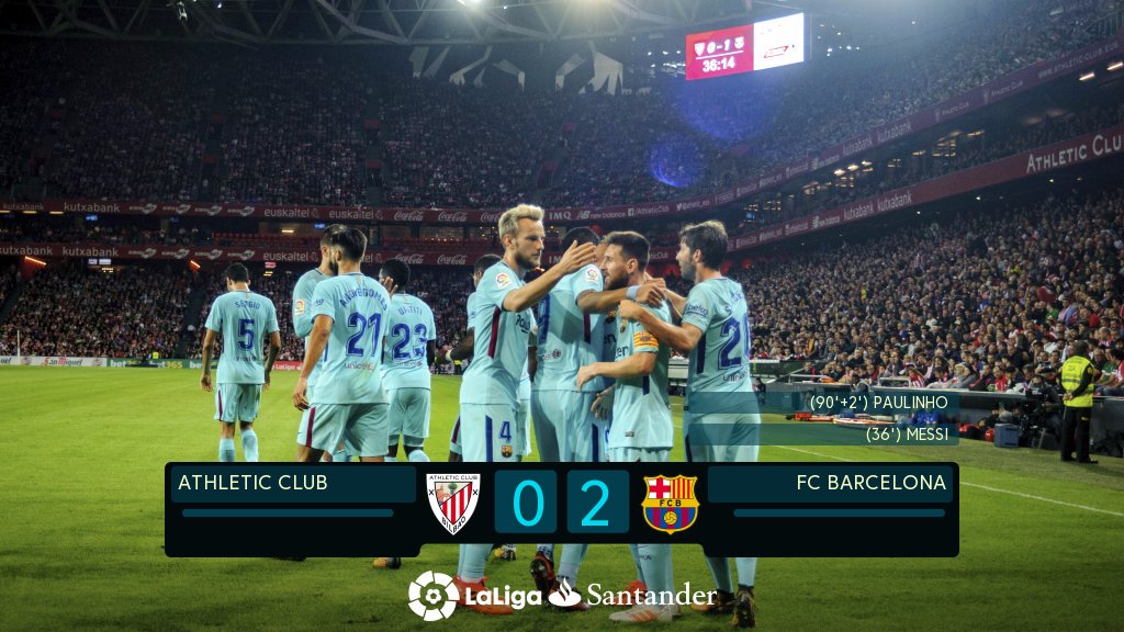 InFulbito's tweet photo. #LaLiga #AtléticoBilbao 0-2 #Barcelona (Messi 36', Paulinho 90+2'). https://t.co/iFWjBQVc8Y