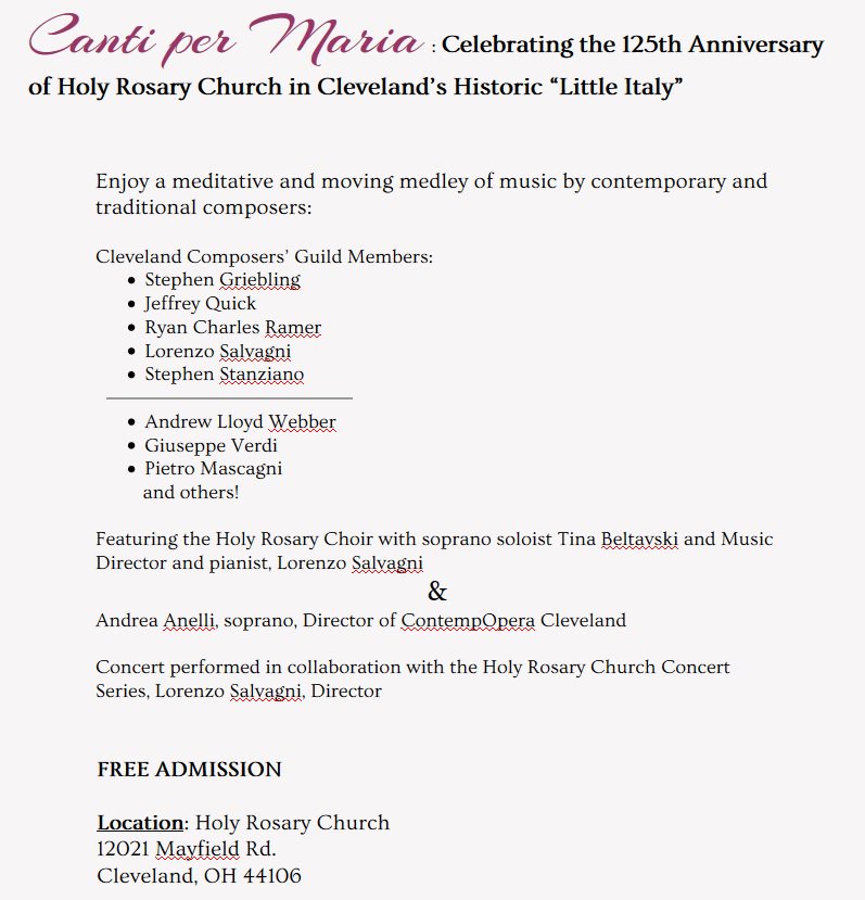 Canti per Maria: Sunday, November 11, 2017 at 7:00pm