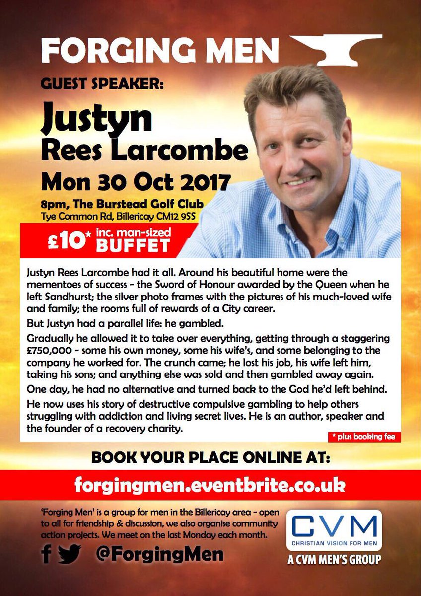 We've extended ticket sales 'til midnight on Sunday, so don't miss your last chance to come &amp; hear <a href="/JustynLarcombe/">Justyn Larcombe</a> forgingmen.eventbrite.co.uk
.