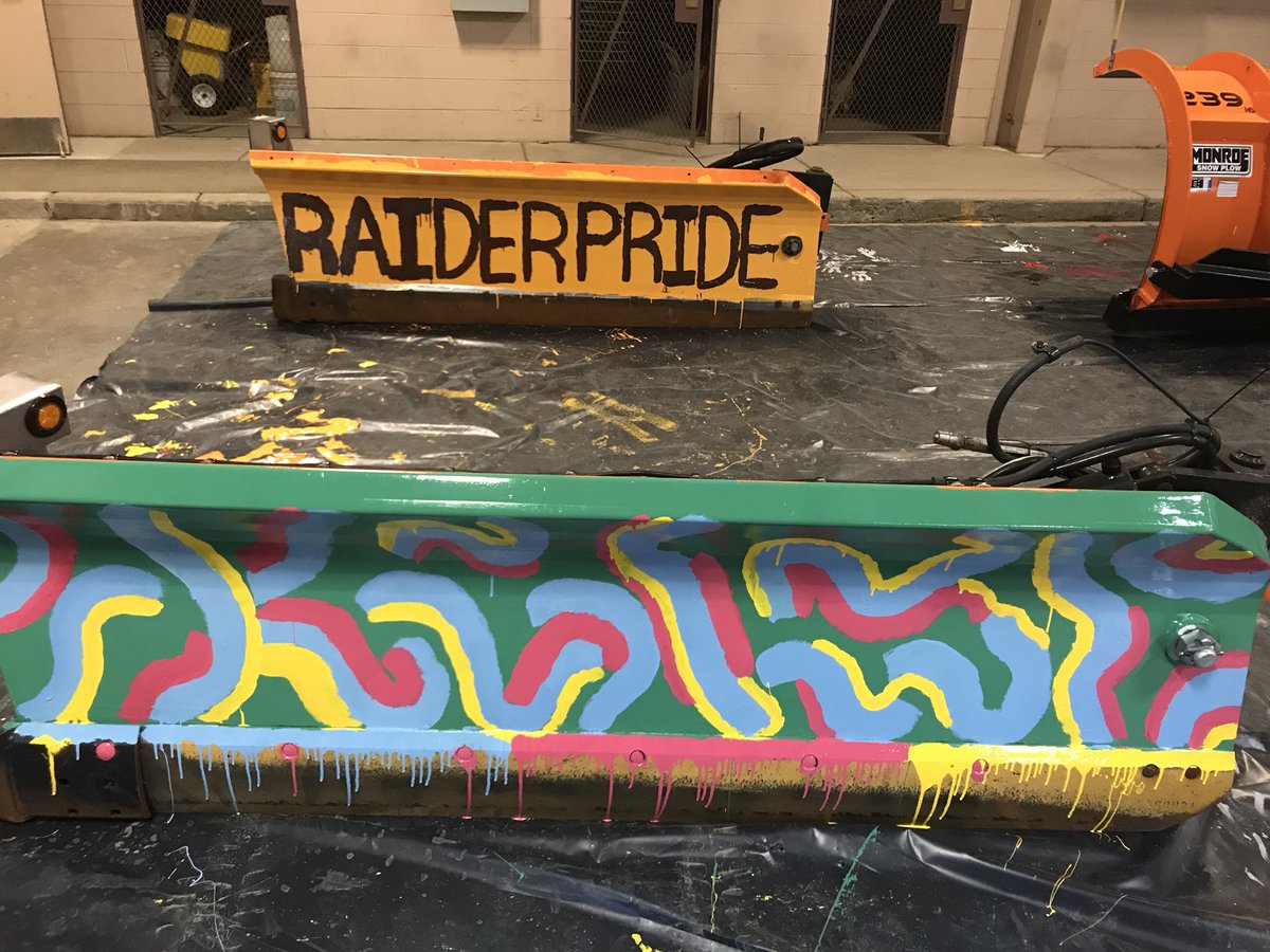 richardlerner's tweet photo. NFHS NHS painted the snow plow blades at FH DPW this morning.  Fun tradition between schools and city. https://t.co/viTane5iLX