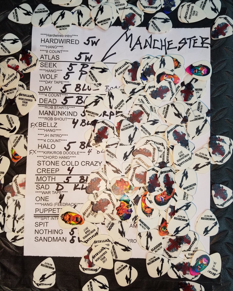 Metallica's tweet photo. Setlist from tonight's show in Manchester! #Metallica #WorldWired #MetInManchester https://t.co/w65q7Mk5q5
