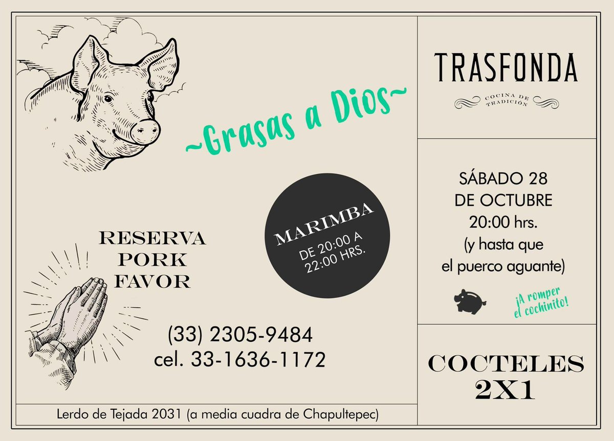 Trasfonda's tweet photo. #GRASASaDios los esperamos a partir de las 20:00 hrs. Asado, Marimba y Cocteles 2x1 https://t.co/EXs5U4JlHm