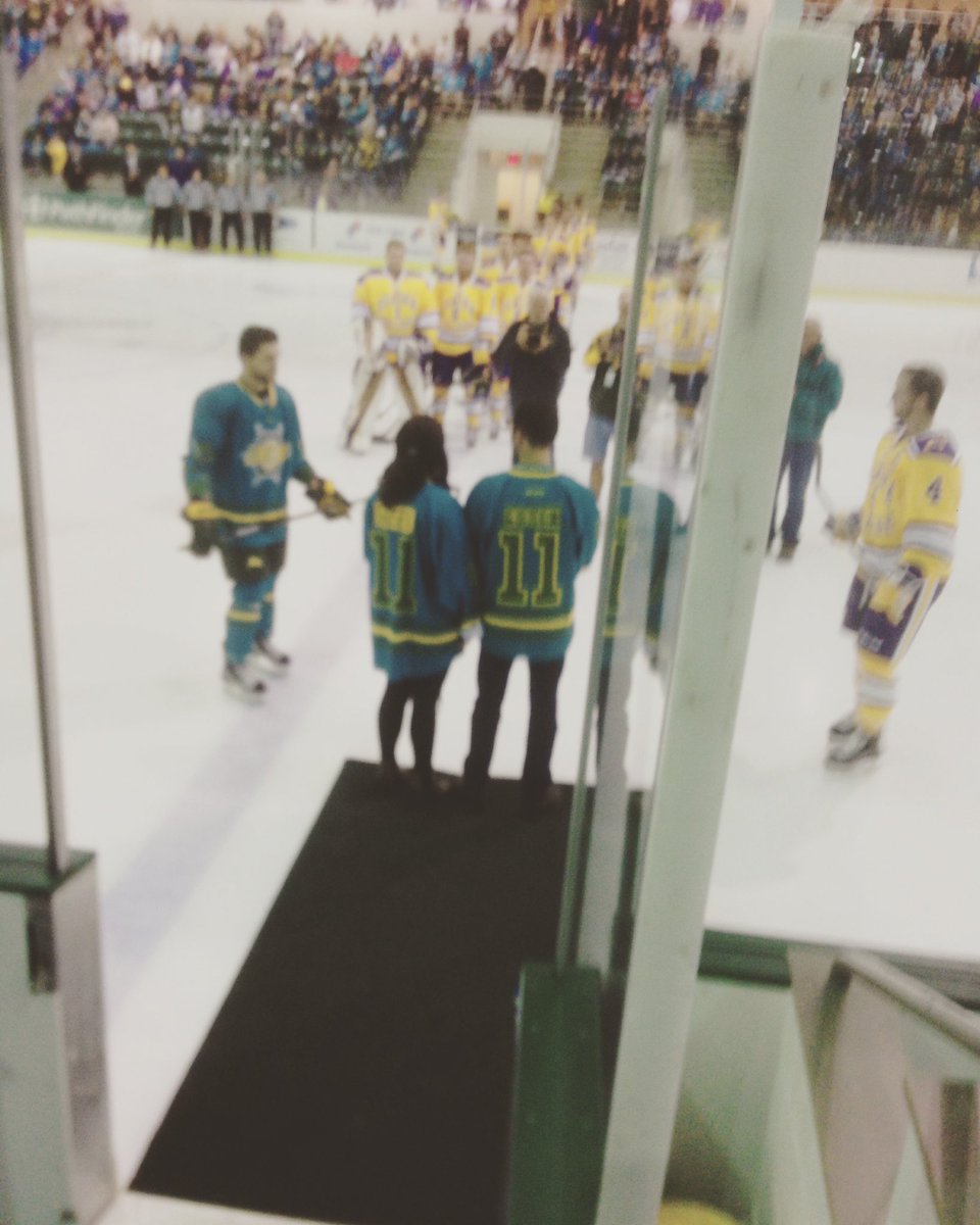 sunyoswego's tweet photo. Sarah and Jeremy Gosek, the children of the late teal warrior Mary Gosek and coach Ed Gosek, with ceremonial #TealGame puck drop. https://t.co/bd3ZMUW857