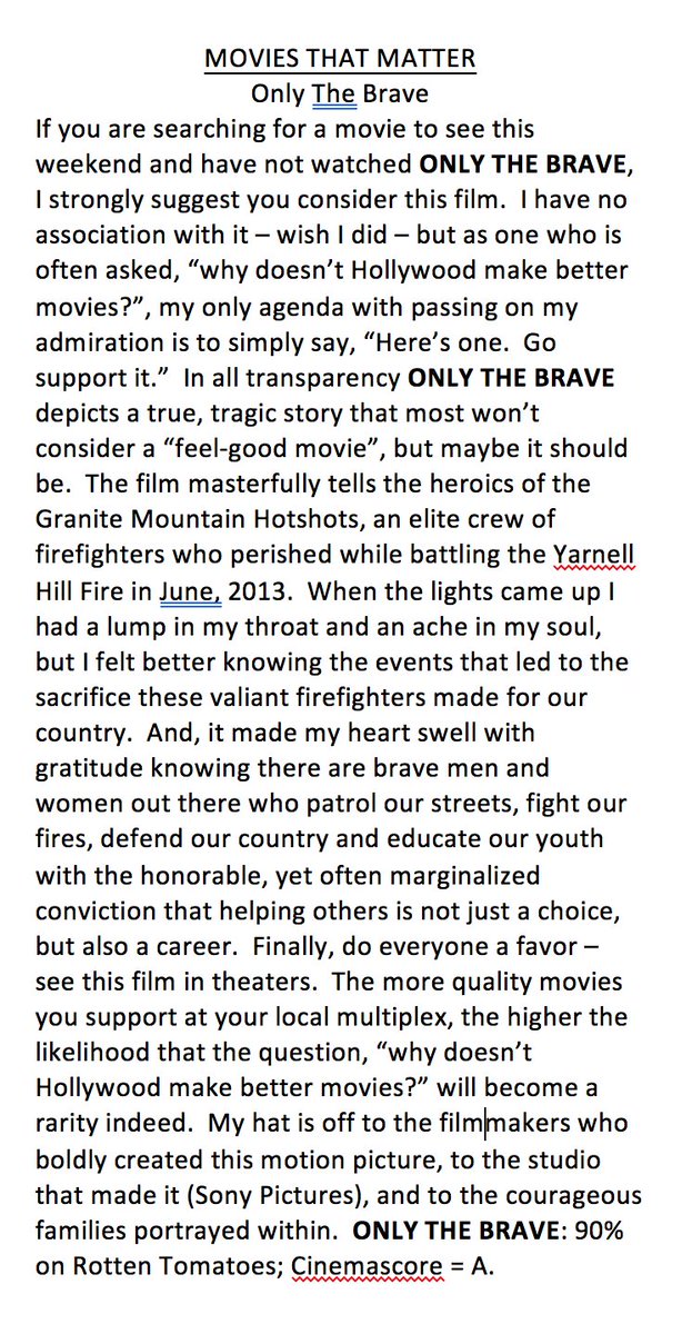 If u r asking "why doesn't Hollywood make better movies" but have not seen #onlythebrave, go. <a href="/sonypictures/">Sony Pictures</a> #GraniteMountainHotshots