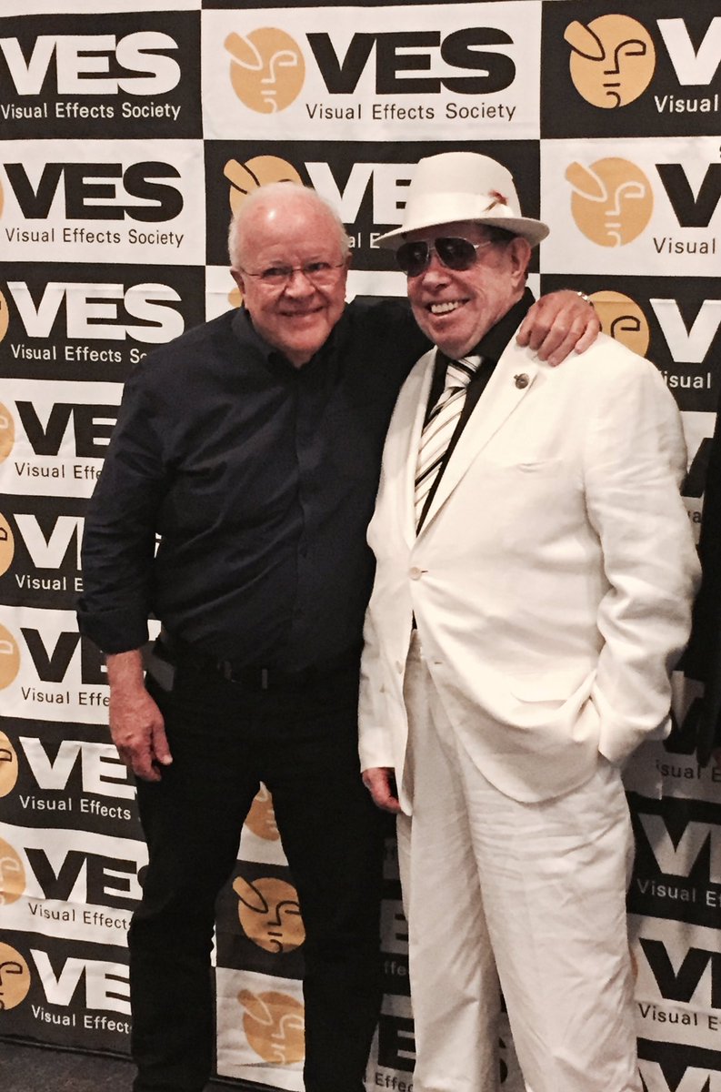 VFXSociety's tweet image. #SharpDressedMan Syd Mead with Doug Trumbull after receiving a standing ovation at #VESSummit
