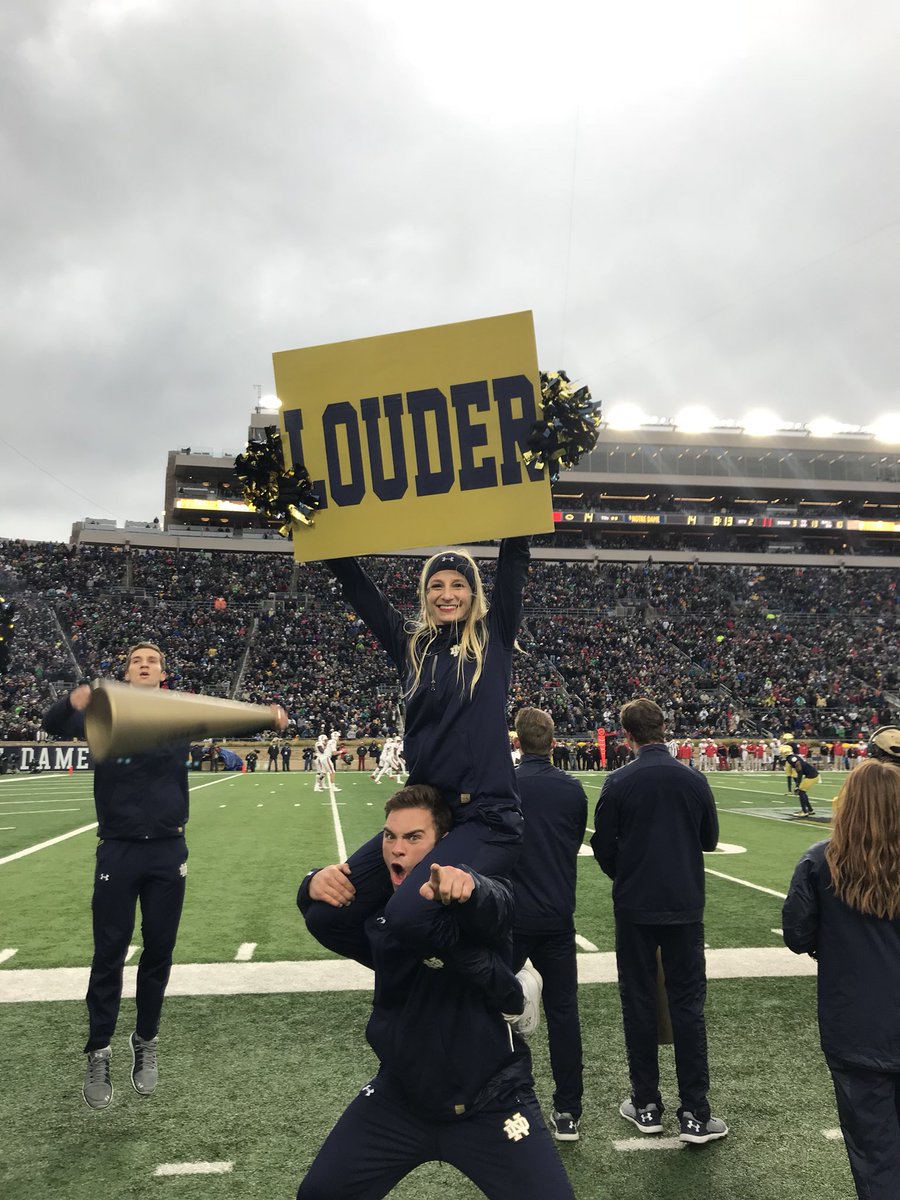 NDCheerTeam's tweet photo. Yet another big @NDFootball win! #33Trucking #Heisman #NDvsNCST #ndcheer https://t.co/oe62lrNugo