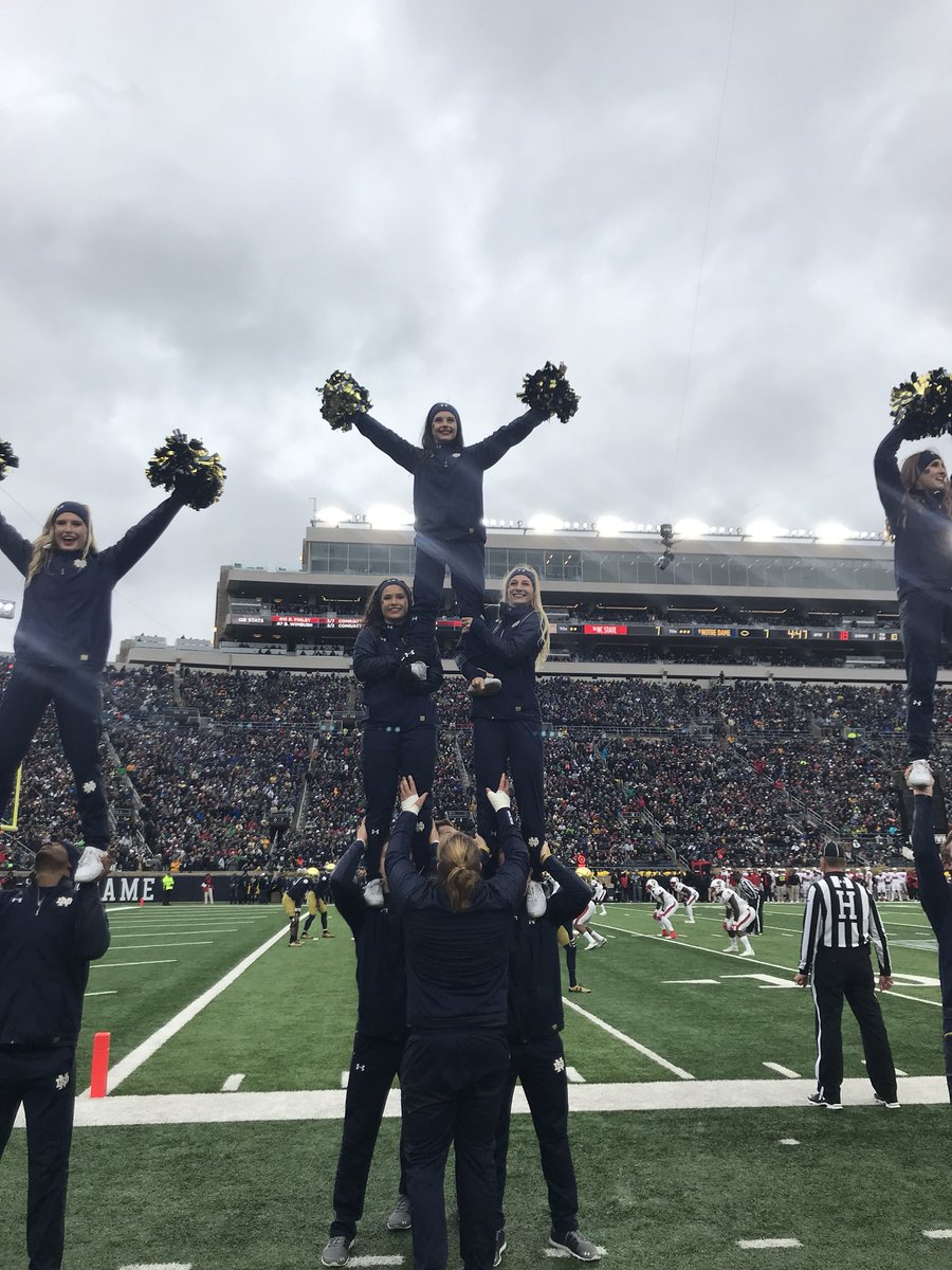 NDCheerTeam's tweet photo. Yet another big @NDFootball win! #33Trucking #Heisman #NDvsNCST #ndcheer https://t.co/oe62lrNugo