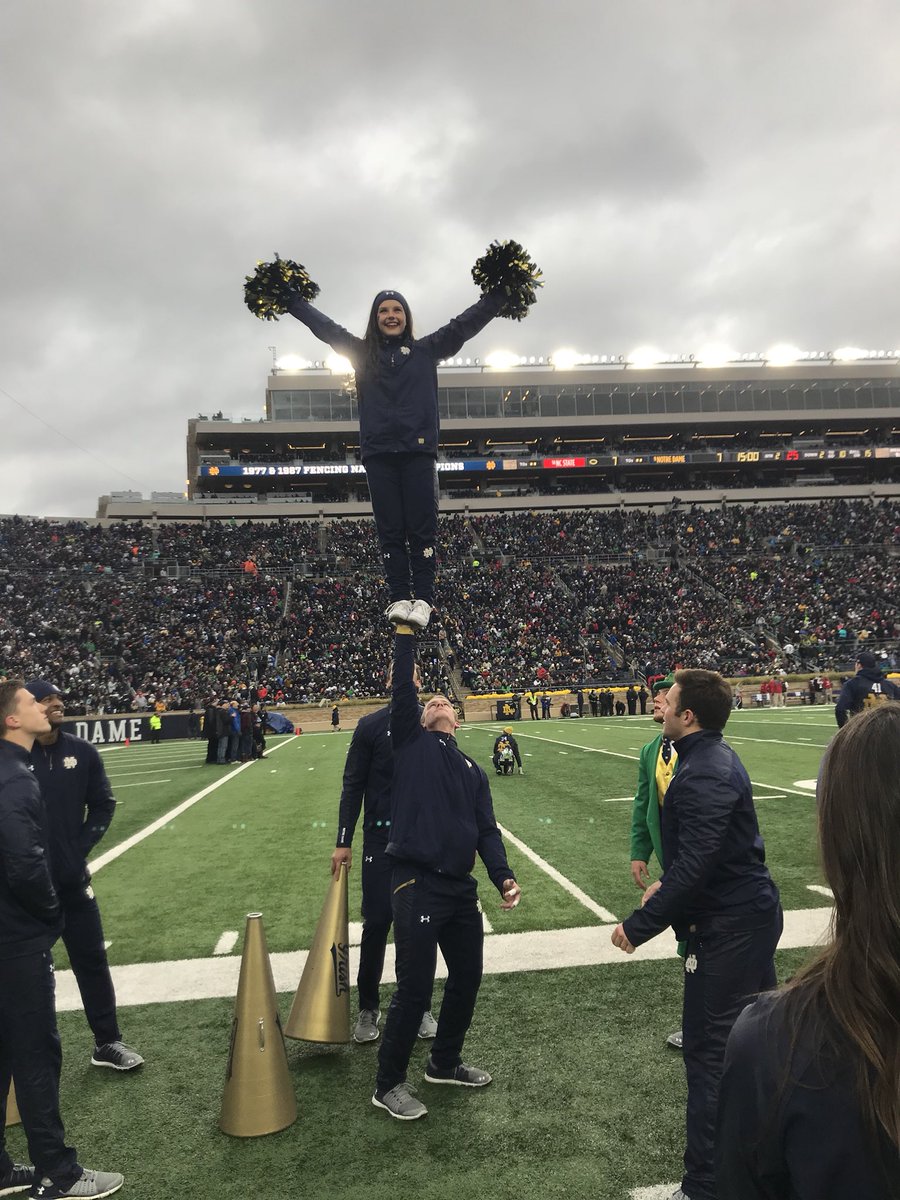 NDCheerTeam's tweet photo. Yet another big @NDFootball win! #33Trucking #Heisman #NDvsNCST #ndcheer https://t.co/oe62lrNugo