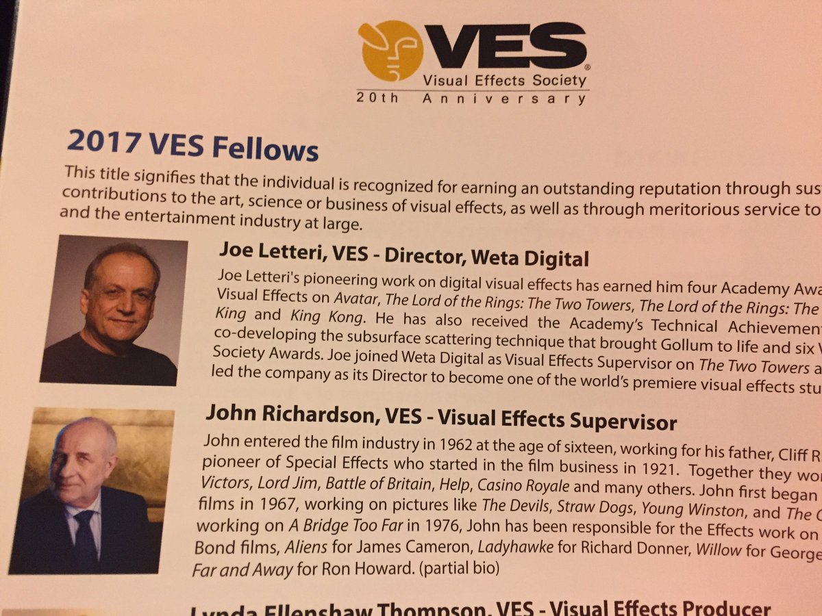 VFXSociety's tweet image. Recognizing our new VES Fellows Joe Letteri, VES and John Richardson, VES #VESSummit