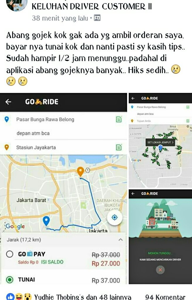dedevael1's tweet photo. Gimana mau ambil mbak orang tarif nya juga kagak wajar @gojekindonesia 

#SAVEDRIVERGOJEK
#SAVEMITRAGOJEK
#TOILET2000GOJEK1600 https://t.co/zqroic4Wak