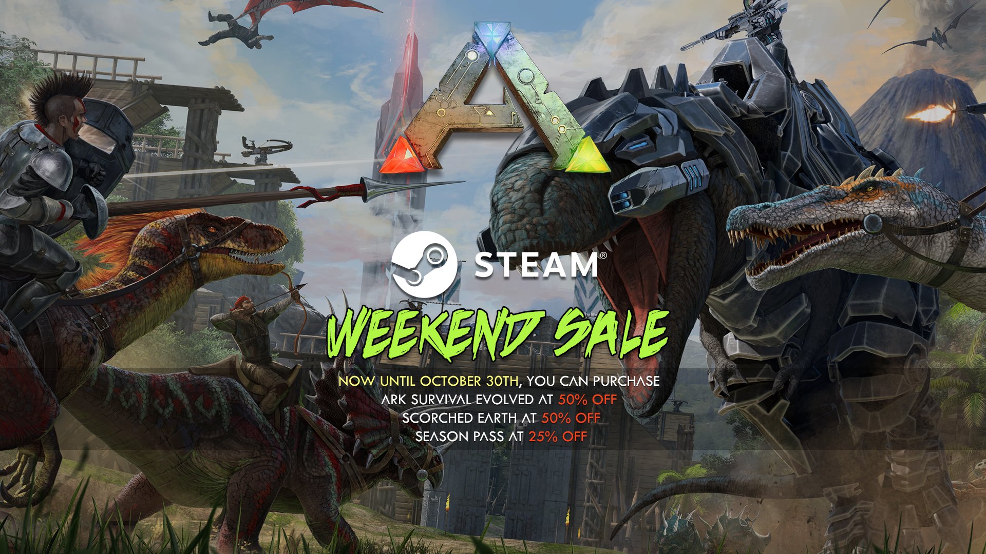 Ark Survival Evolved Ar Twitter Ark Weekend Steam Games Sale Base Game 50 Off Scorched Earth 50 Off And Season Pass 25 Off T Co Hx1fad9f5c T Co Rtbhuo2is5 Twitter