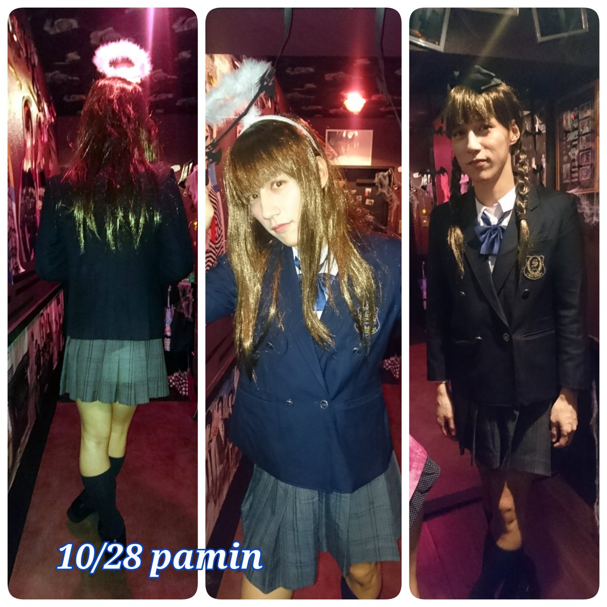 umipiyo1's tweet photo. #Bar苑 ハロウィンナイト2日目✨パミ子(パミン)はJK😂←かなりお気に入りの様子😅2日連続で女装見たらもういいです🙅
男が恋しい。
今日が本番のイベント、楽しみ🎶
台風嫌だな…
#barsono #パミン #ハロウィン https://t.co/yHqiw26van