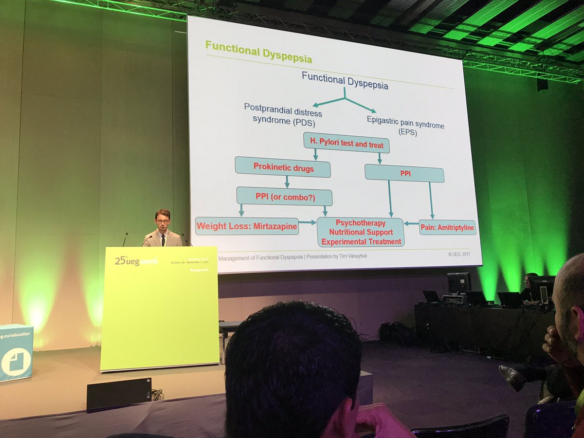 Dr Vanuytsel presents current evidence on diagnosis and treatment of #functionaldyspepsia including 2017 Dr Moayyedi meta-analysis #UEGWeek