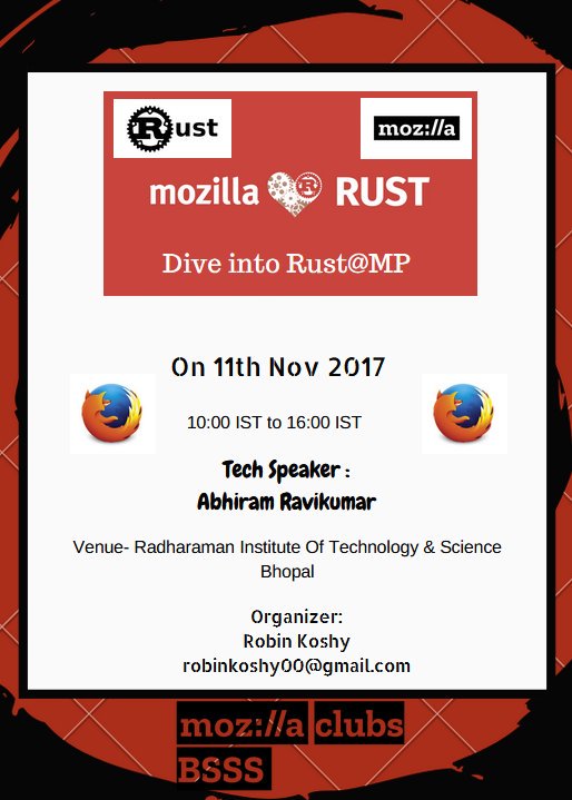 007Robinkoshy's tweet photo. Dive into Rust@MP #MozMPCG #MozActivateIN #MozActivate #rainofrust @abhi12ravi @faisalazizindia @vabajaj 
https://t.co/oaL1bLLpqq https://t.co/p5SA6Gy9FY